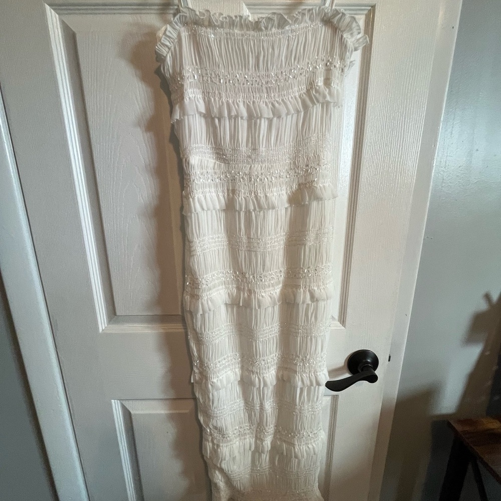 BRIDAL SHOWER Hello Molly - White fitted tea length dress with straps